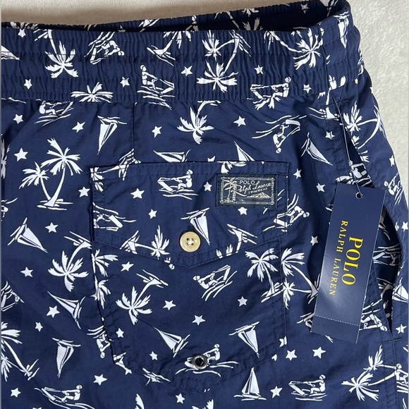 NWT Polo Ralph Lauren XL Blue and White Swim Trunks All Over Print Design Ski - Picture 8 of 9